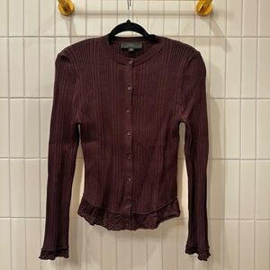 Zara Burgundy Ribbed Button Down Shirt